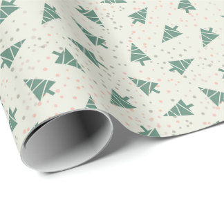 Retro Kerstbomen & Stippen Patroon Cadeaupapier