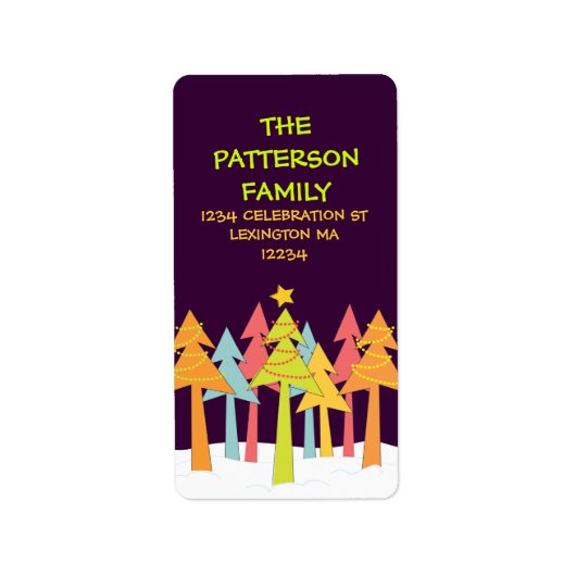 Retro Kerstbomen Vakantie Adreslabel Etiket (Voorkant)