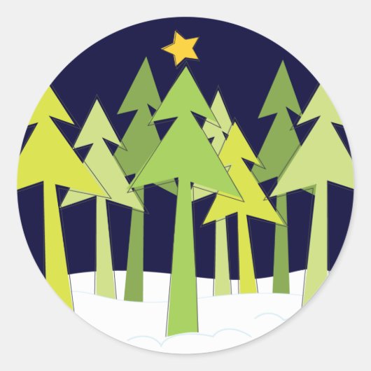 Retro Kerstbomen Vakantie Ronde Sticker (Voorkant)