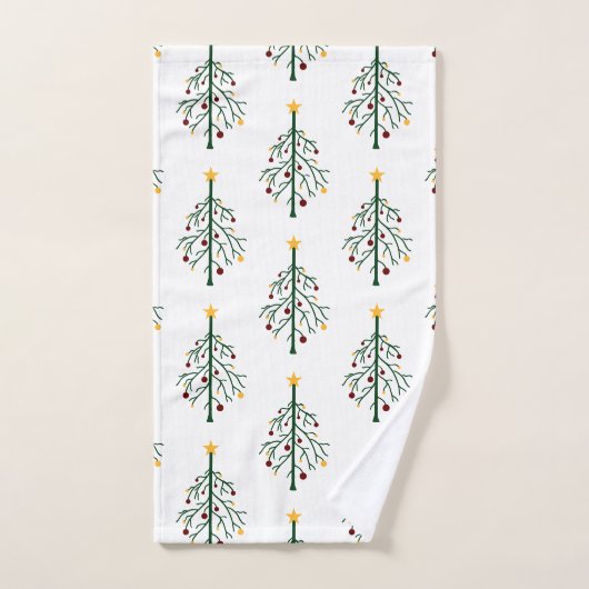 Retro kerstbomen Whimsical Green White Bad Handdoek (Handdoek)