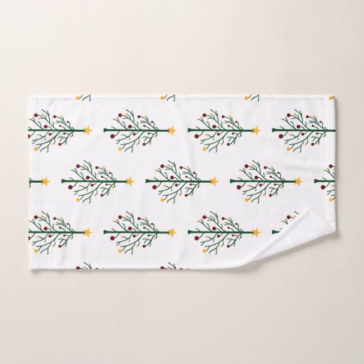 Retro kerstbomen Whimsical Green White Bad Handdoek (Handdoek)