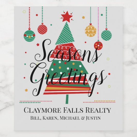 Retro Kerstboom Aanpasbaar Wijn Etiket (Enkel label)