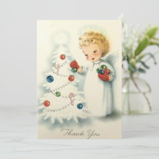  Retro kerstboom Angel Feestdagenkaart (Staand voorkant)