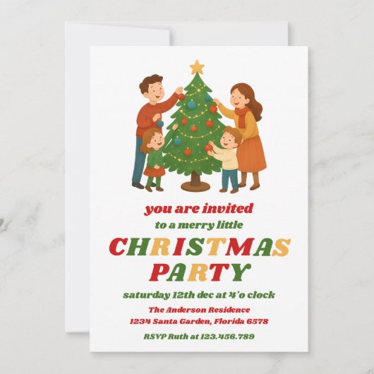 Retro Kerstboom Bewerkbare Vakantie Feest Kaart (Voorkant)