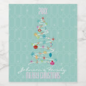 Retro kerstboom Blauwgroen kerst Wijn Etiket (Enkel label)