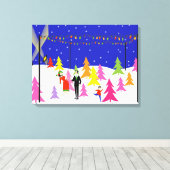Retro kerstboom Boerderij stretched canvas Print (Insitu (Houten vloer))