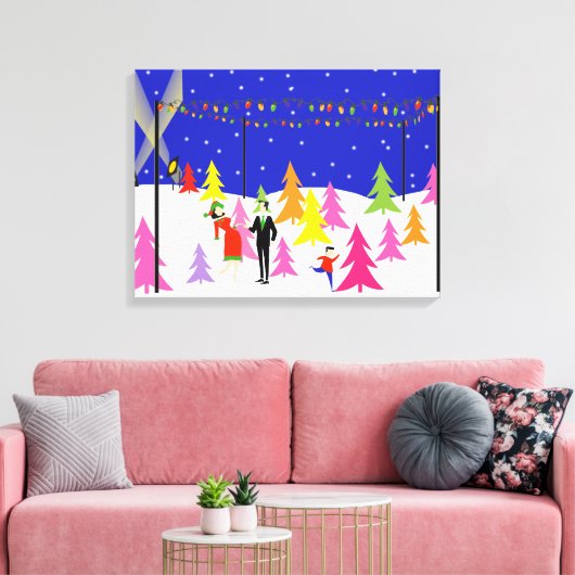 Retro kerstboom Boerderij stretched canvas Print (Insitu (Woonkamer))