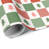 Retro kerstboom dambord vakantie patroon cadeaupapier (Rol Hoek)
