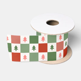 Retro kerstboom dambord vakantie patroon satijnen lint