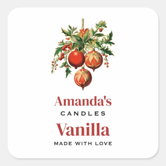 Retro Kerstboom Decoraties Kaars Crafting Vierkante Sticker (Voorkant)