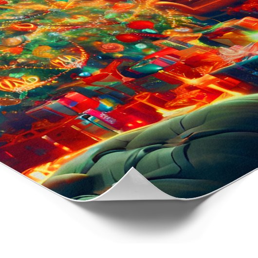 Retro kerstboom en open haard poster (Hoek)