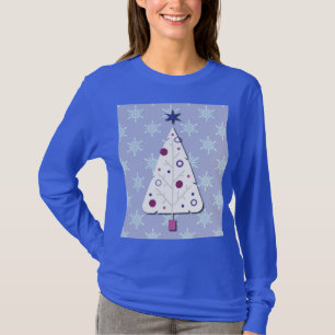 Retro Kerstboom en Sneeuwvlokken Kunst op T-Shirt
