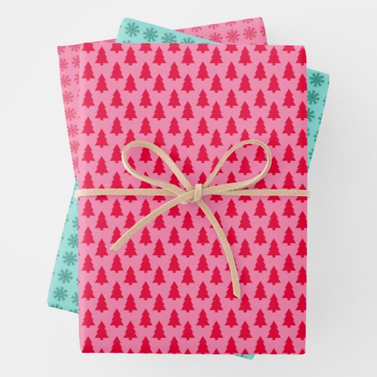 Retro kerstboom en Snowflakes Inpakpapier Vel (In situ)