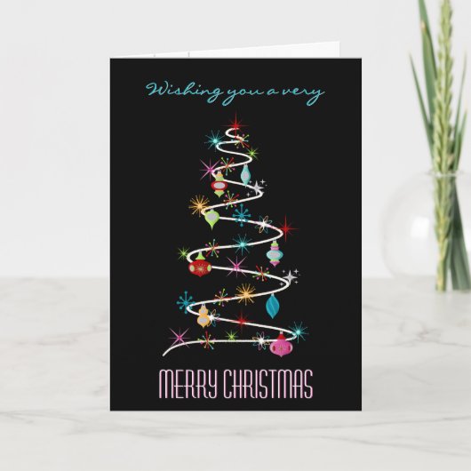 Retro Kerstboom Feestdagen Kaart (Voorkant)