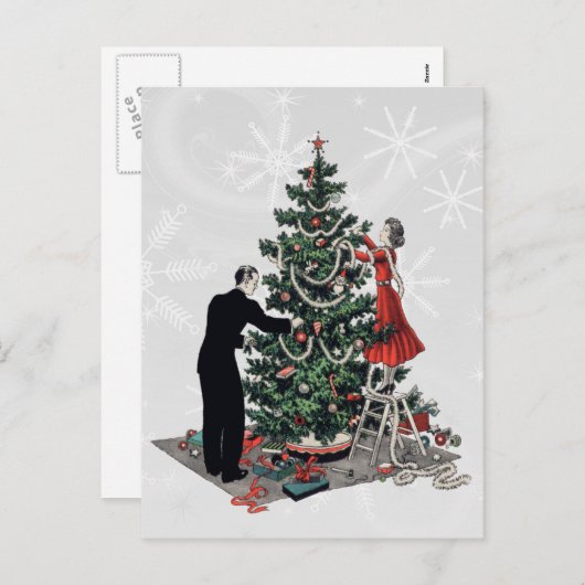 Retro kerstboom feestdagenkaart (Voorkant / Achterkant)