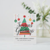 Retro kerstboom feestdagenkaart (Staand voorkant)