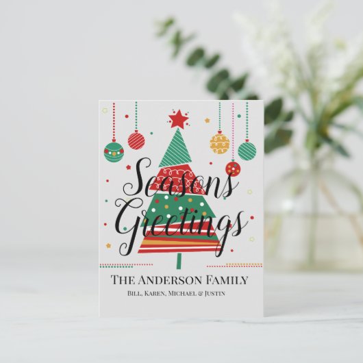 Retro kerstboom  feestdagenkaart (Staand voorkant)