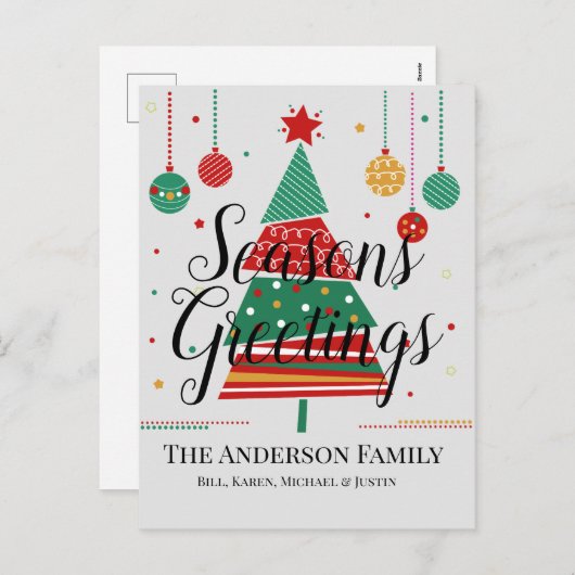 Retro kerstboom  feestdagenkaart (Voorkant / Achterkant)