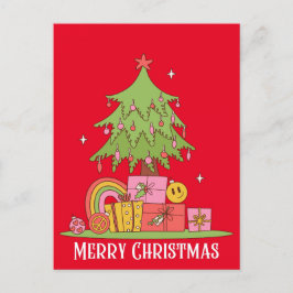 Retro kerstboom feestdagenkaart