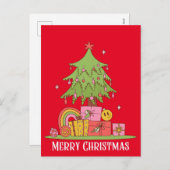 Retro kerstboom feestdagenkaart (Voorkant / Achterkant)