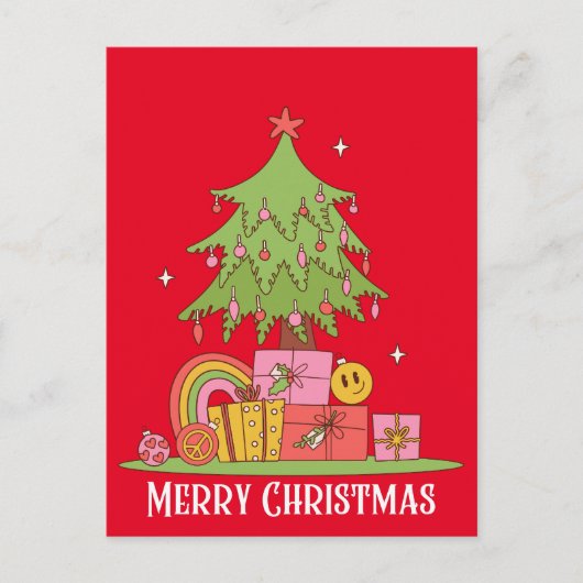 Retro kerstboom feestdagenkaart (Voorkant)