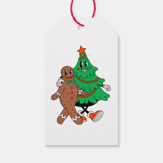 Retro Kerstboom & Gingerbread Gift Label Cadeaulabel (Achterkant)