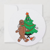 Retro Kerstboom & Gingerbread Platte Kaart (Voorkant)
