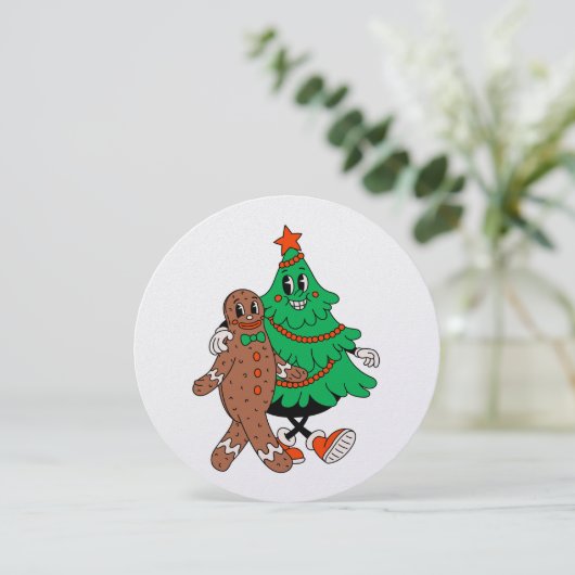 Retro Kerstboom & Gingerbread Platte Kaart (Staand voorkant)