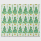 retro kerstboom gouden witte sterren cadeaupapier (Vlak)