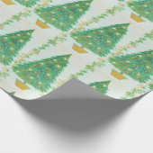  retro kerstboom gouden witte sterren cadeaupapier (Hoek)