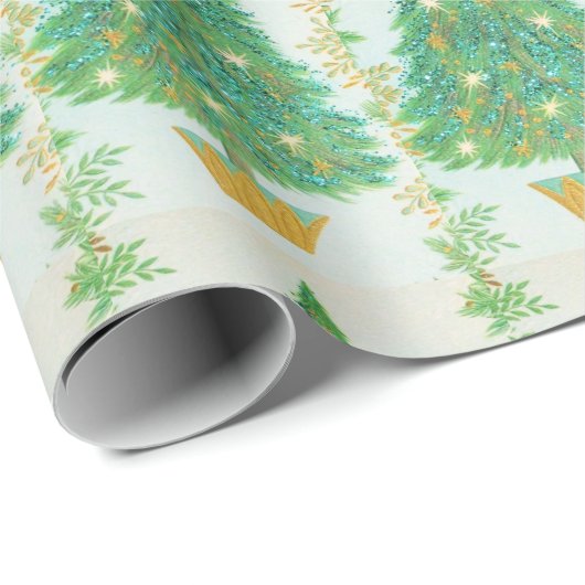 retro kerstboom gouden witte sterren cadeaupapier (Rol Hoek)