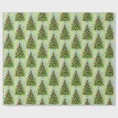 Retro Kerstboom Groen & Rood Cadeaupapier (Vlak)