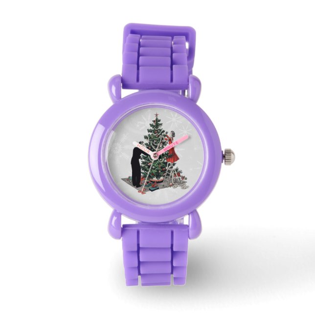 Retro kerstboom horloge (Voorkant)