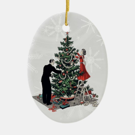 Retro kerstboom keramisch ornament (Voorkant)