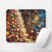 Retro Kerstboom + Kerstboom Decoraties Muismat (Met muis)