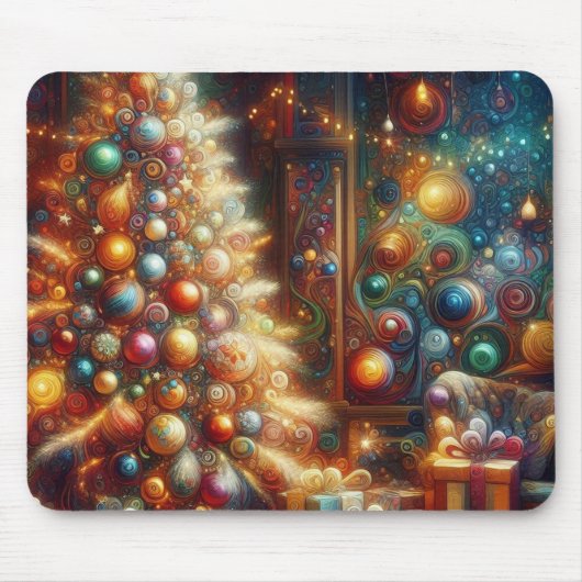 Retro Kerstboom + Kerstboom Decoraties Muismat (Voorkant)