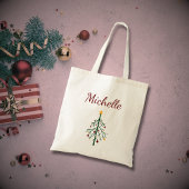 Retro Kerstboom Lichten Tekening gepersonaliseerd Tote Bag