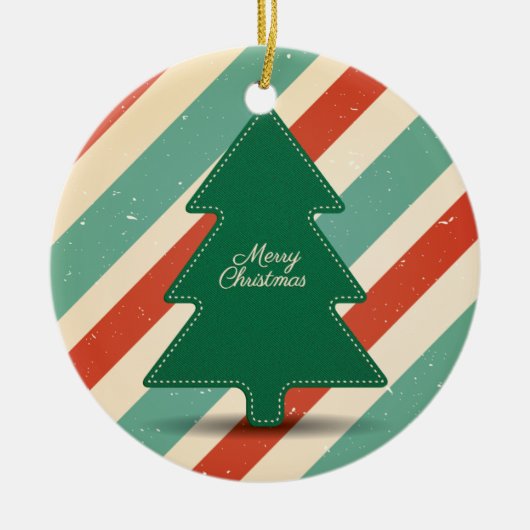 Retro kerstboom met gestreepte achtergrond keramisch ornament (Voorkant)
