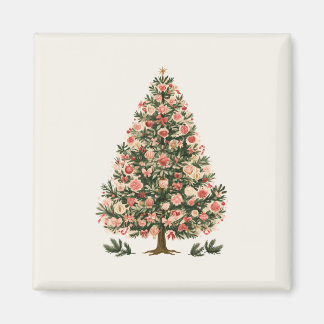 Retro kerstboom met roze ballen magneet