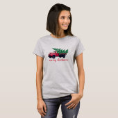 Retro Kerstboom op Rode Truck Shirt Vrouwen (Voorkant volledig)