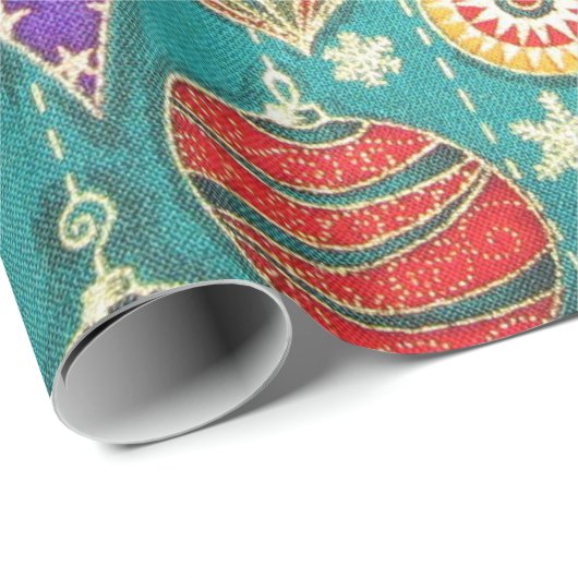 Retro Kerstboom Ornamenten op Aqua Gift Cadeaupapier (Rol Hoek)