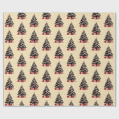 Retro kerstboom patroon inpakpapier (Vlak)
