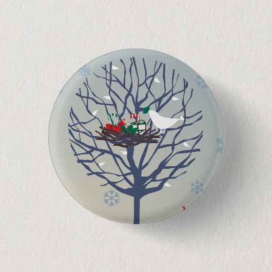 Retro kerstboom ronde button 3,2 cm (Voorkant)