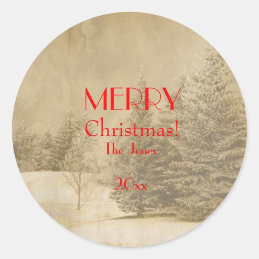 Retro-kerstboom Ronde Sticker (Voorkant)