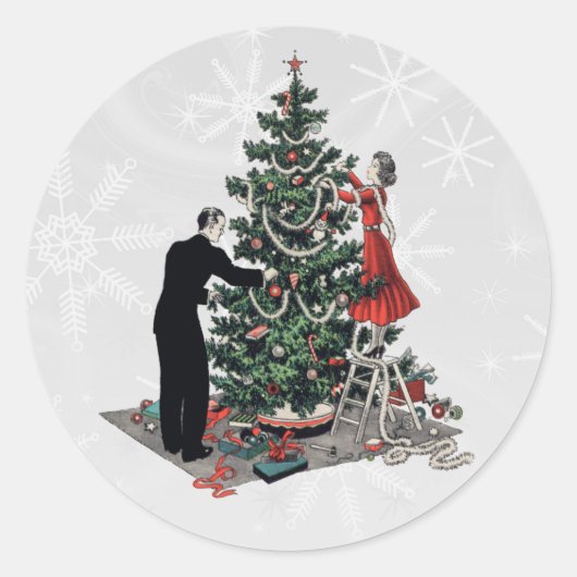 Retro kerstboom ronde sticker (Voorkant)