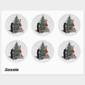 Retro kerstboom ronde sticker (Vel)