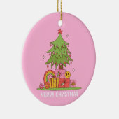 Retro kerstboom roze keramisch ornament (Rechts)