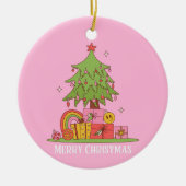 Retro kerstboom roze keramisch ornament (Voorkant)