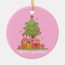 Retro kerstboom roze keramisch ornament
