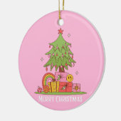 Retro kerstboom roze keramisch ornament (Links)